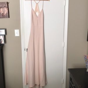 Lulu’s blush pink open back lace detail maxi dress